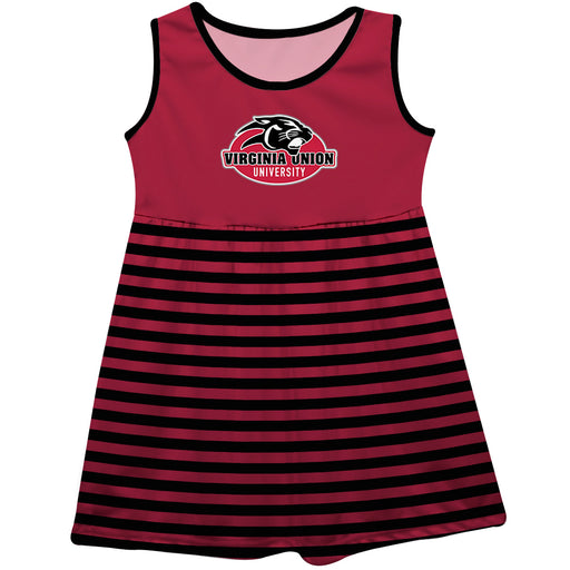 Virginia Union Panthers Vive La Fete Girls Game Day Sleeveless Tank Dress Solid Red Logo Stripes on Skirt