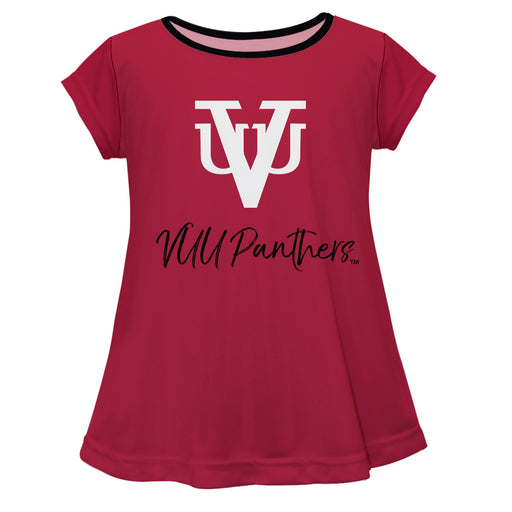 Virginia Union Panthers Vive La Fete Girls Game Day Short Sleeve Red Top with School Logo and Name