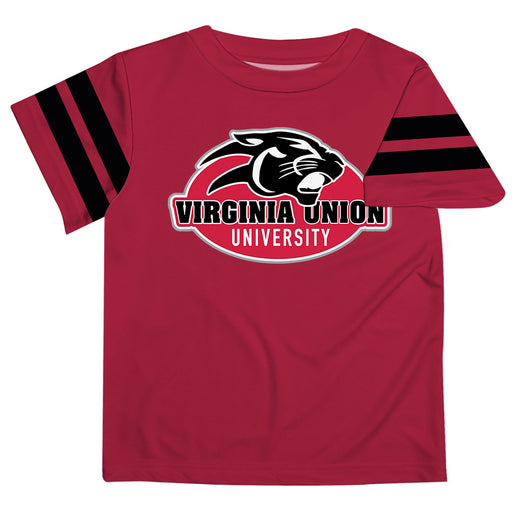 Virginia Union Panthers Vive La Fete Boys Game Day Maroon Short Sleeve Tee with Stripes on Sleeves