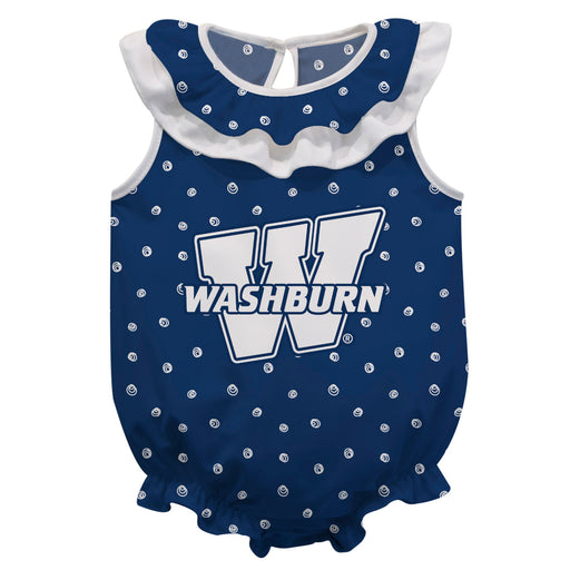Washburn Ichabods Swirls Blue Sleeveless Ruffle Onesie Logo Bodysuit