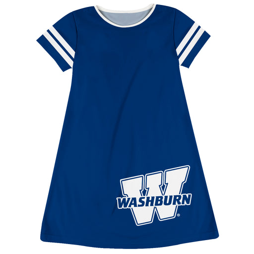 Washburn Ichabods Vive La Fete Girls Game Day Short Sleeve Blue A-Line Dress with large Logo