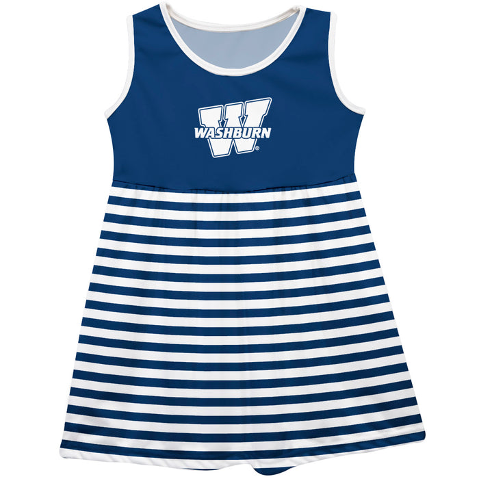 Washburn Ichabods Vive La Fete Girls Game Day Sleeveless Tank Dress Solid Blue Logo Stripes on Skirt