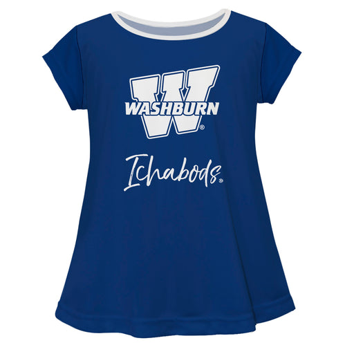 Washburn Ichabods Vive La Fete Girls Game Day Short Sleeve Blue Top with School Logo and Name
