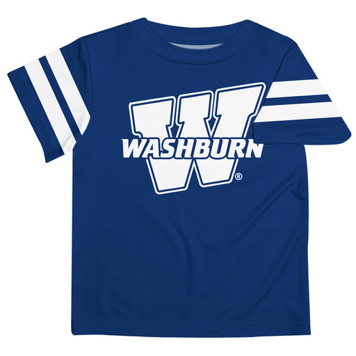 Washburn Ichabods Vive La Fete Boys Game Day Blue Short Sleeve Tee with Stripes on Sleeves