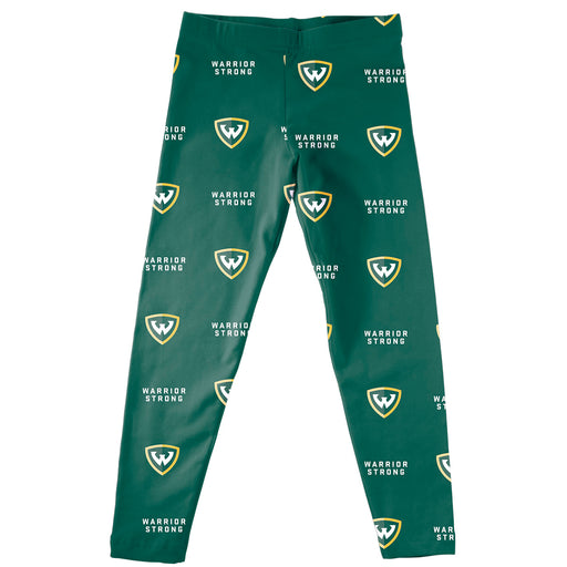 Wayne State Warriors Vive La Fete Girls Game Day All Over Two Logos Elastic Waist Classic Play Green Leggings Tights