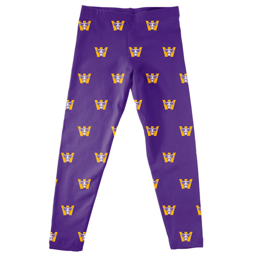 Williams College Ephs Vive La Fete Girls Game Day All Over Logo Elastic Waist Classic Play Purple Leggings Tights