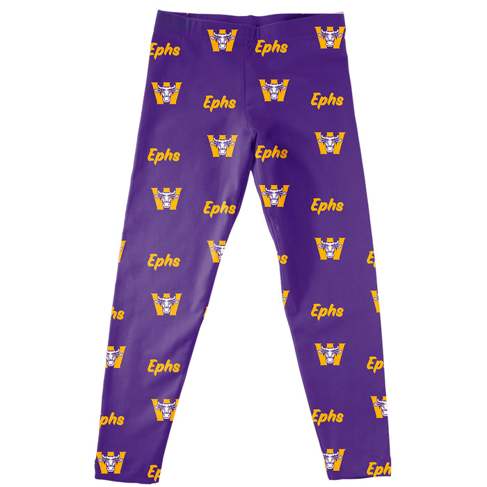 Williams College Ephs Vive La Fete Girls Game Day All Over Two Logos Elastic Waist Classic Play Purple Leggings Tights
