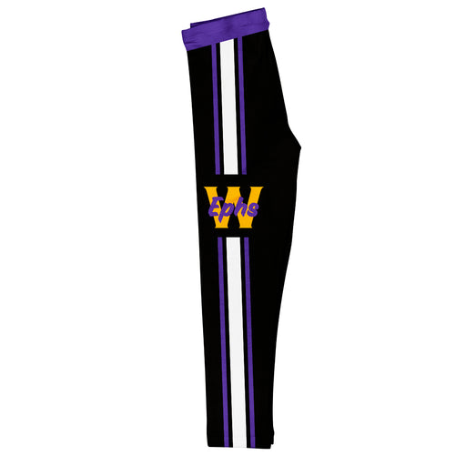 Williams College Ephs Vive La Fete Girls Game Day Black with Purple Stripes Leggings Tights - Vive La Fête - Online Apparel Store
