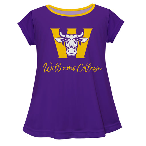 Williams College Ephs Vive La Fete Girls Game Day Short Sleeve Purple Top with School Logo and Name