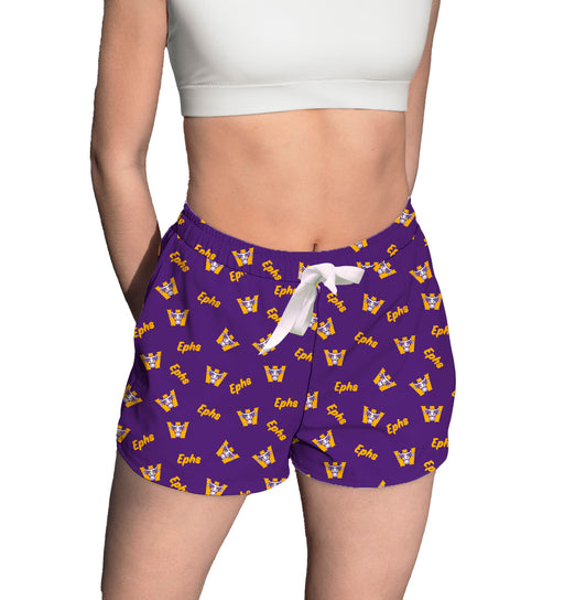 Williams College Ephs Vive La Fete Game Day All Over Logo Women Purple Lounge Shorts