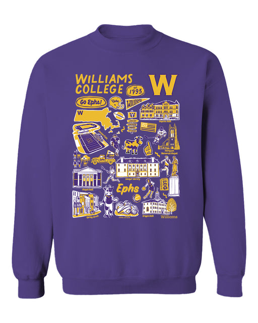 Williams College Ephs Vive La Fete Impressions Purple Cotton Crewneck Sweatshirt for Women