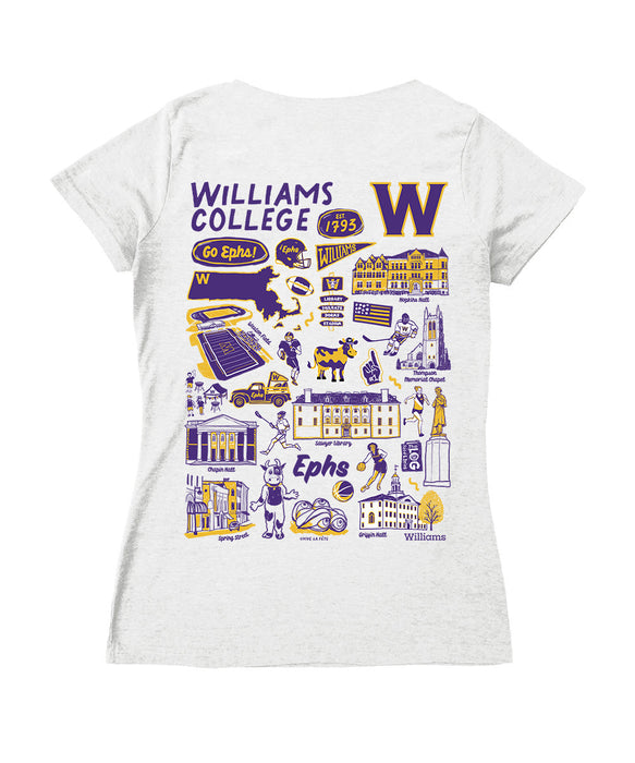 Williams College EphsHand Sketched Vive La Fete Impressions Artwork Purple Women Cotton Short Sleeve V-Neck Tshirt