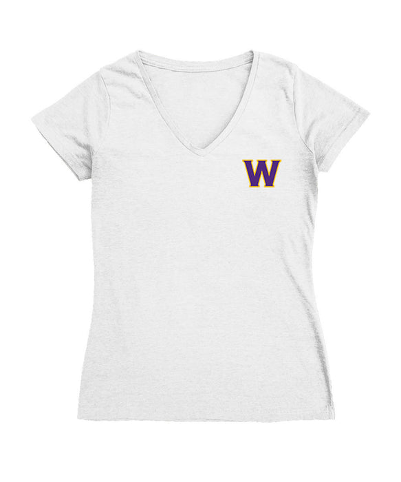 Williams College Ephs Hand Sketched Vive La Fete Impressions Artwork White Women Cotton Short Sleeve V-Neck Tshirt