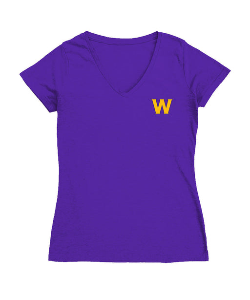 Williams College EphsHand Sketched Vive La Fete Impressions Artwork Purple Women Cotton Short Sleeve V-Neck Tshirt