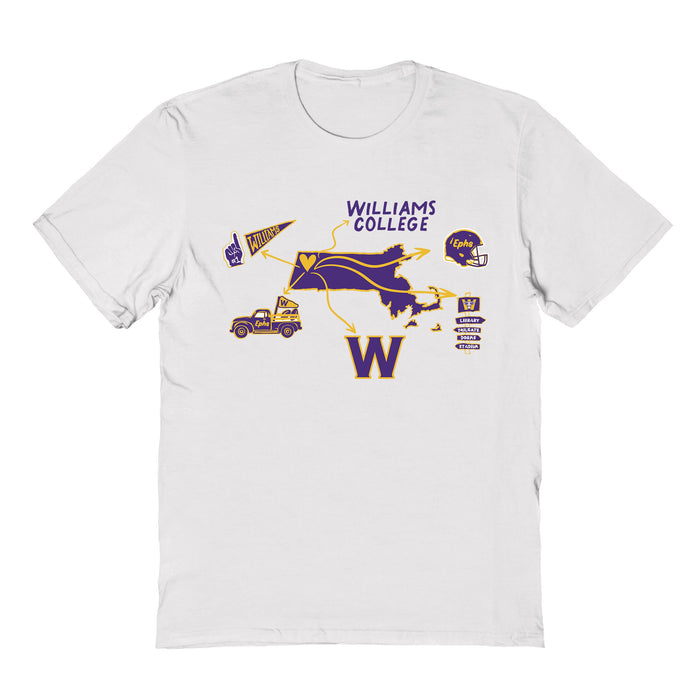 Williams College Ephs Hand Sketched Vive La Fete Impressions Icones White T-shirt for Women