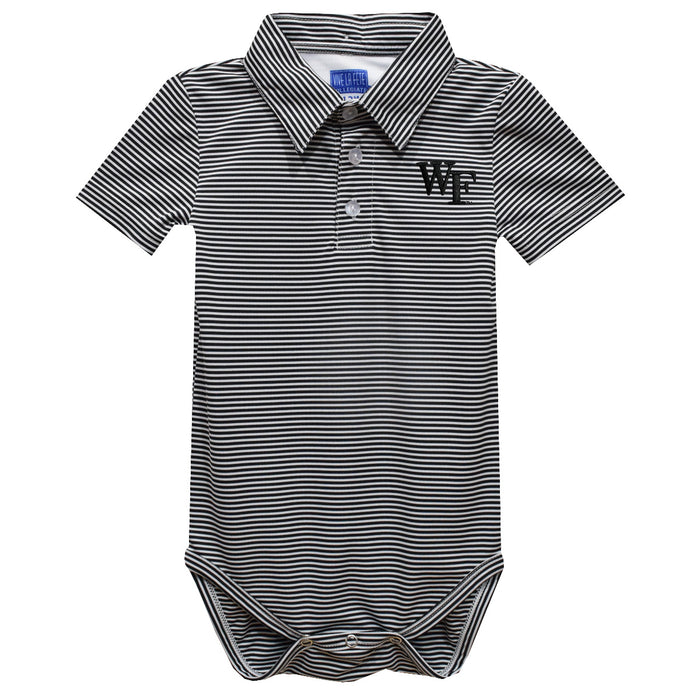 Wake Forest Demon Deacons Embroidered Black Stripe Knit Polo Bodysuit