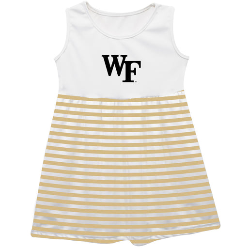Wake Forest Demon Deacons WF Vive La Fete Girls White Sleeveless Tank Dress Gold Stripes on Skirt