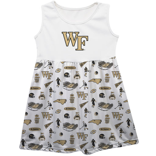 Wake Forest Demon Deacons WF Sleeveless Tank Dress Girls White Repeat Print Hand Sketched Vive La Fete Impressions