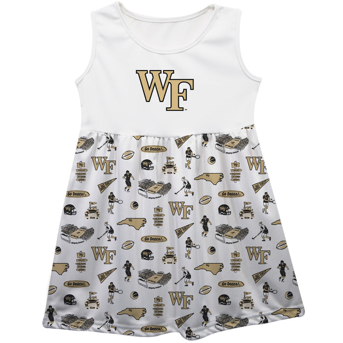 Wake Forest Demon Deacons WF Sleeveless Tank Dress Girls White Repeat Print Hand Sketched Vive La Fete Impressions