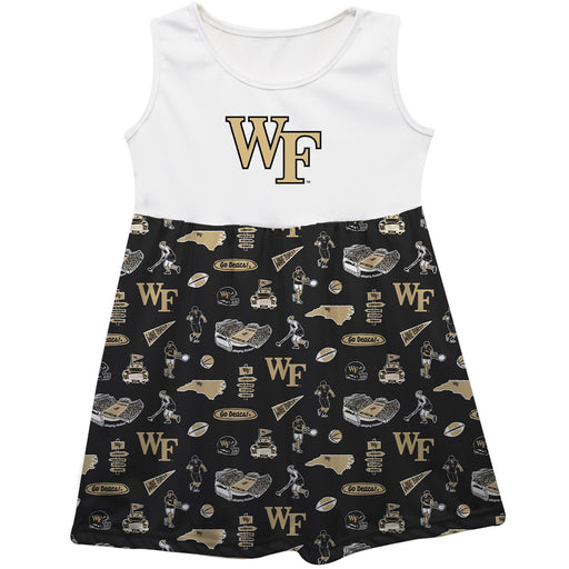 Wake Forest Demon Deacons WF Sleeveless Tank Dress Girls Black Repeat Print Hand Sketched Vive La Fete Impressions