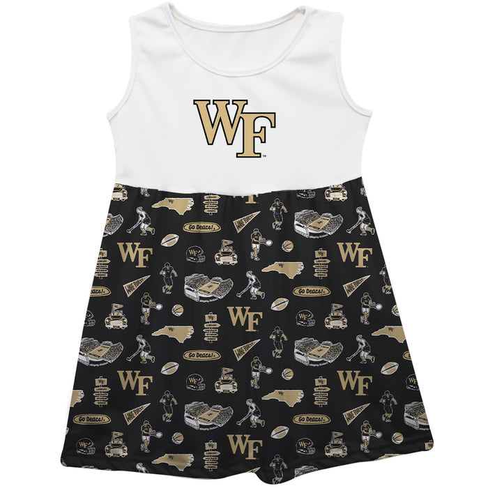 Wake Forest Demon Deacons WF Sleeveless Tank Dress Girls Black Repeat Print Hand Sketched Vive La Fete Impressions