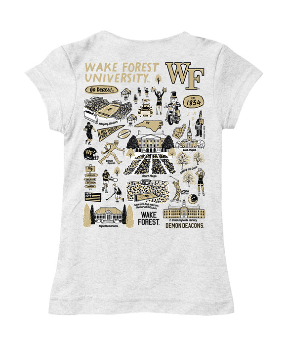 Wake Forest Demon Deacons WF Hand Sketched Vive La Fete Impressions Artwork White Girls Cotton Short Sleeve Tee - Vive La Fête - Online Apparel Store