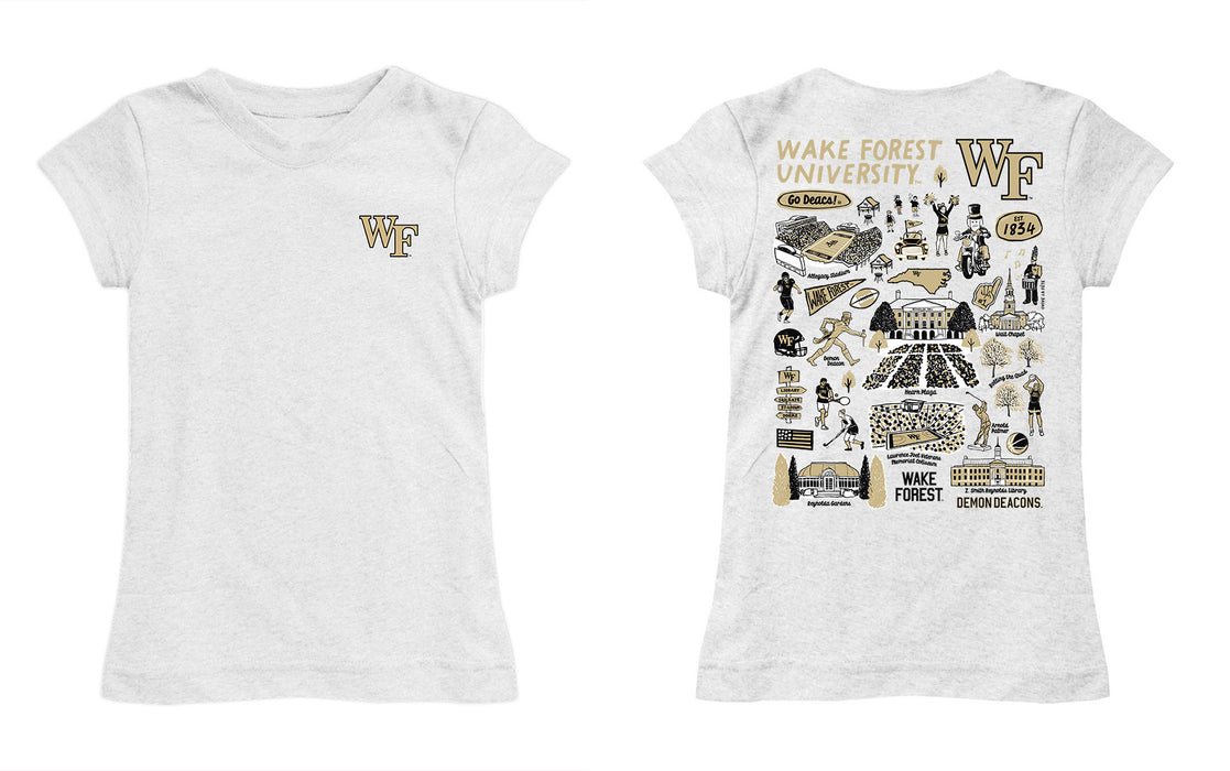 Wake Forest Demon Deacons WF Hand Sketched Vive La Fete Impressions Artwork White Girls Cotton Short Sleeve Tee - Vive La Fête - Online Apparel Store