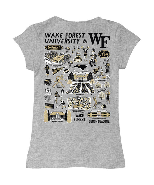 Wake Forest Demon Deacons WF Hand Sketched Vive La Fete Impressions Artwork Grey Girls Cotton Short Sleeve Tee - Vive La Fête - Online Apparel Store