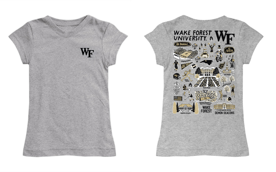Wake Forest Demon Deacons WF Hand Sketched Vive La Fete Impressions Artwork Grey Girls Cotton Short Sleeve Tee - Vive La Fête - Online Apparel Store