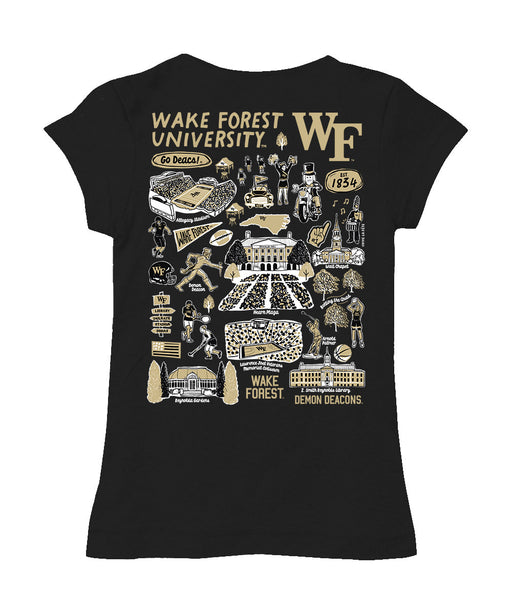 Wake Forest Demon Deacons WF Hand Sketched Vive La Fete Impressions Artwork Black Girls Cotton Short Sleeve Tee - Vive La Fête - Online Apparel Store