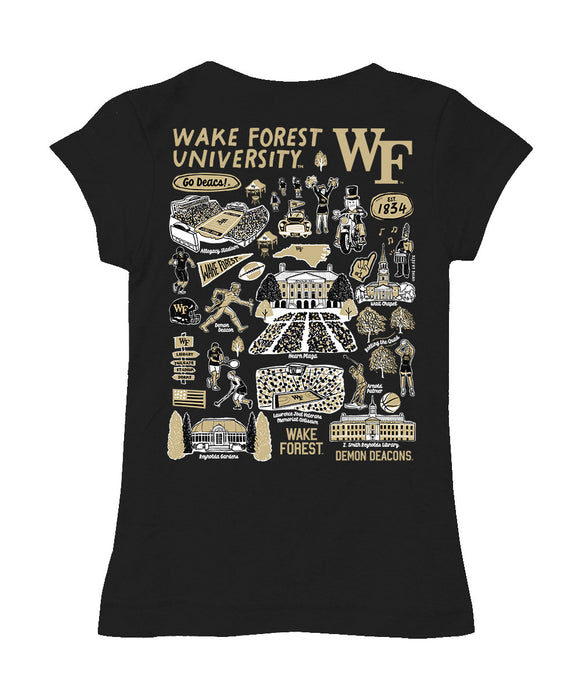 Wake Forest Demon Deacons WF Hand Sketched Vive La Fete Impressions Artwork Black Girls Cotton Short Sleeve Tee - Vive La Fête - Online Apparel Store