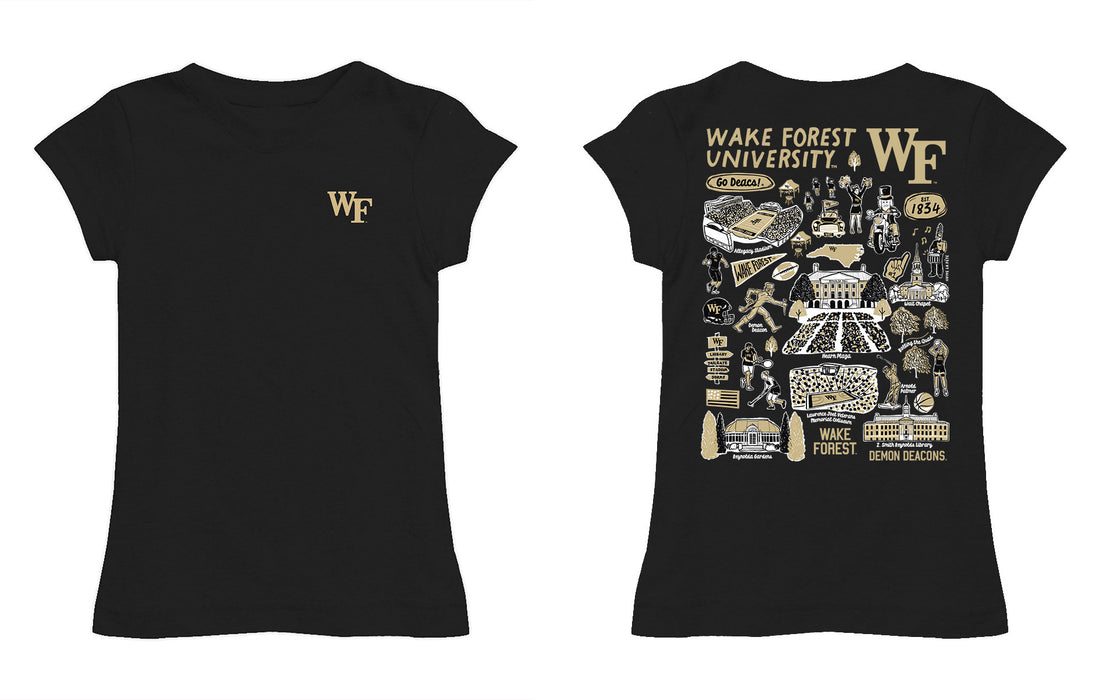 Wake Forest Demon Deacons WF Hand Sketched Vive La Fete Impressions Artwork Black Girls Cotton Short Sleeve Tee - Vive La Fête - Online Apparel Store