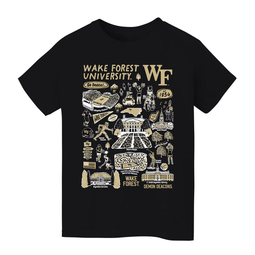 Wake Forest Demon Deacons WF Hand Sketched Vive La Fete Impressions Artwork Black Cotton Short Sleeve V-Neck Tshirt