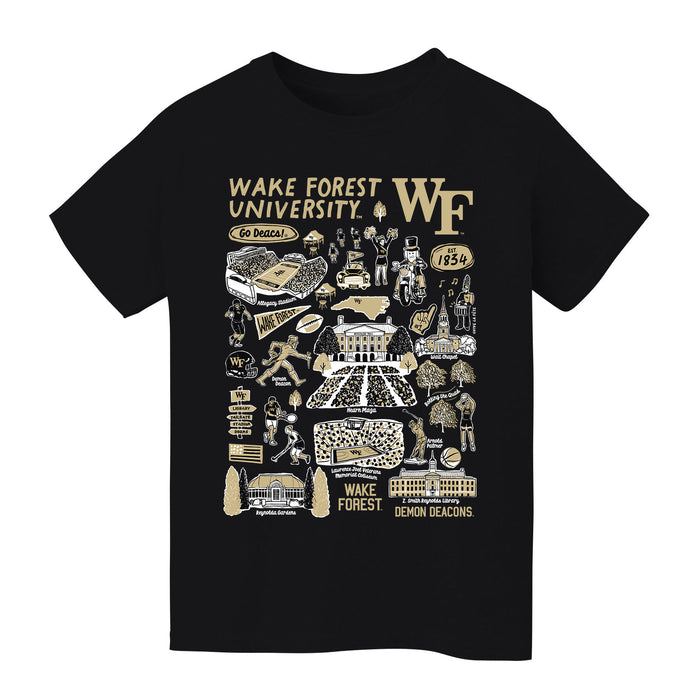 Wake Forest Demon Deacons WF Hand Sketched Vive La Fete Impressions Artwork Black Cotton Short Sleeve V-Neck Tshirt
