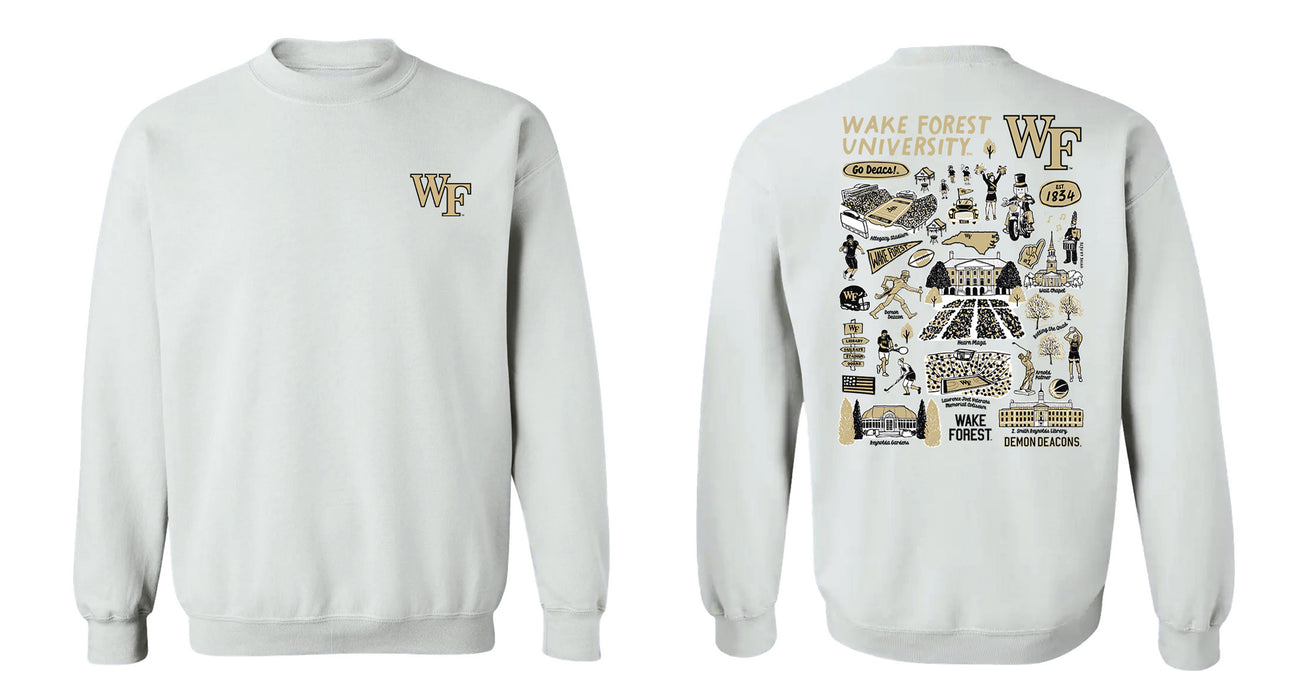 Wake Forest Demon Deacons WF Hand Sketched Vive La Fete Impressions Artwork White Crew Neck Sweatshirt for Women - Vive La Fête - Online Apparel Store