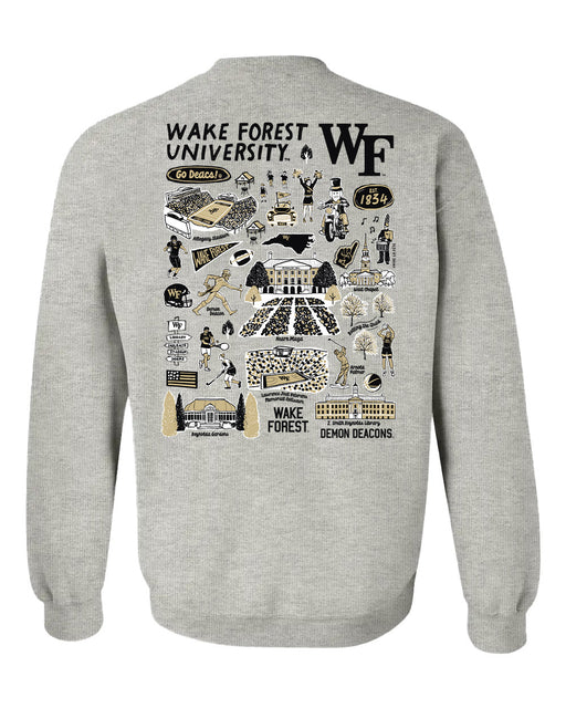 Wake Forest Demon Deacons WF Hand Sketched Vive La Fete Impressions Artwork Gray Crew Neck Sweatshirt for Women - Vive La Fête - Online Apparel Store