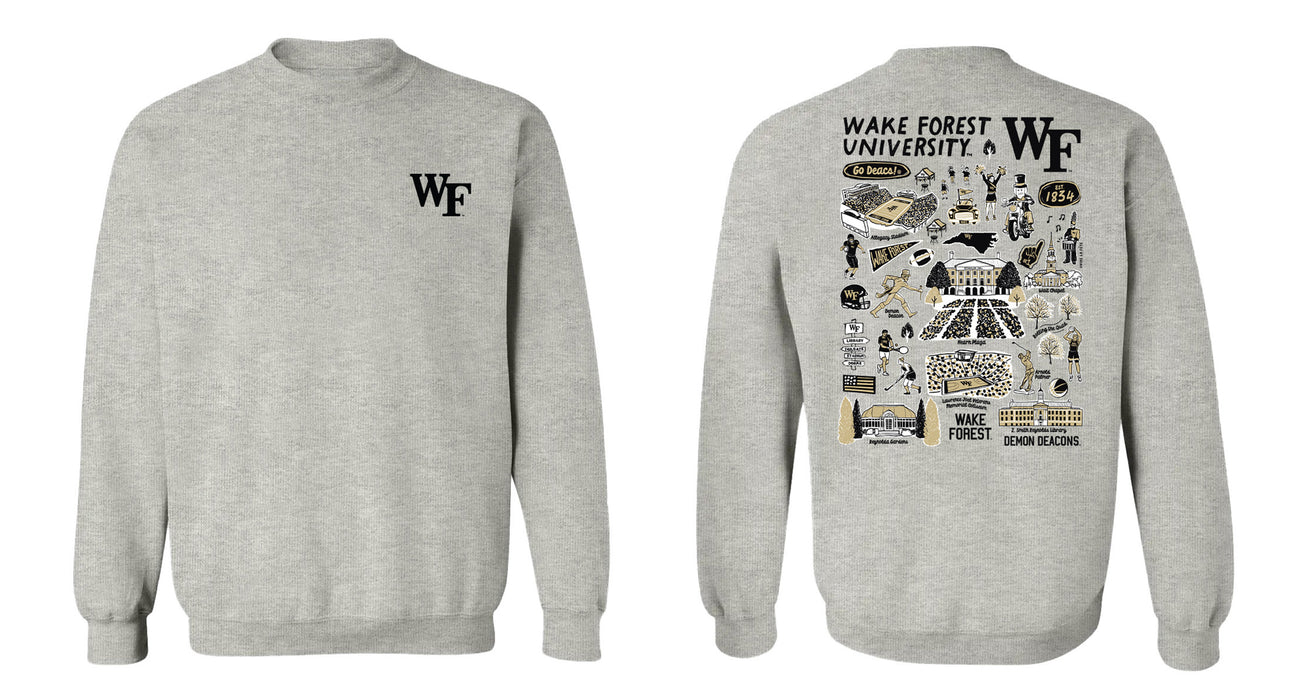 Wake Forest Demon Deacons WF Hand Sketched Vive La Fete Impressions Artwork Gray Crew Neck Sweatshirt for Women - Vive La Fête - Online Apparel Store