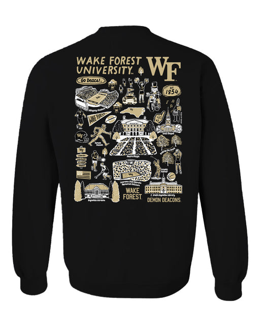 Wake Forest Demon Deacons WF Hand Sketched Vive La Fete Impressions Artwork Black Crew Neck Sweatshirt for Women - Vive La Fête - Online Apparel Store