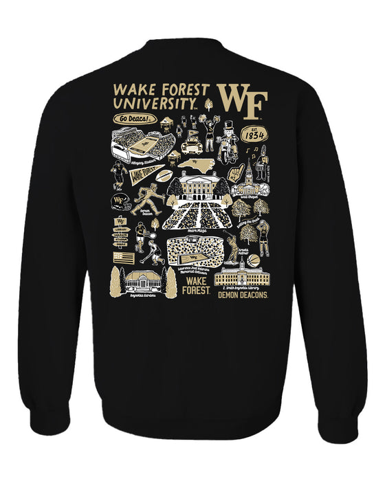 Wake Forest Demon Deacons WF Hand Sketched Vive La Fete Impressions Artwork Black Crew Neck Sweatshirt for Women - Vive La Fête - Online Apparel Store