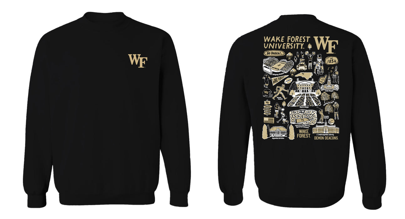 Wake Forest Demon Deacons WF Hand Sketched Vive La Fete Impressions Artwork Black Crew Neck Sweatshirt for Women - Vive La Fête - Online Apparel Store
