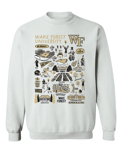 WF Demon Deacons Hand Sketched Vive La Fete Impressions White Cotton Crewneck Sweatshirt for Women