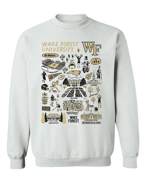 WF Demon Deacons Hand Sketched Vive La Fete Impressions White Cotton Crewneck Sweatshirt for Women