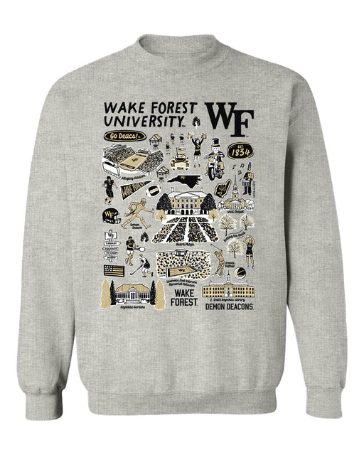 Wake Forest Demon Deacons WF Hand Sketched Vive La Fete Impressions Grey Cotton Crewneck Sweatshirt for Women