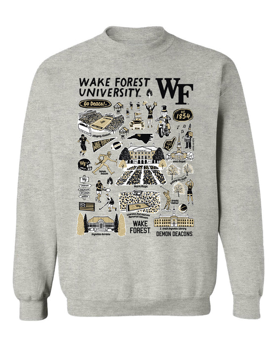 Wake Forest Demon Deacons WF Hand Sketched Vive La Fete Impressions Grey Cotton Crewneck Sweatshirt for Women