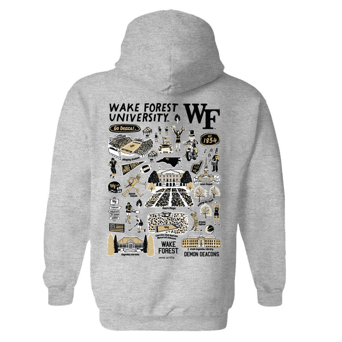 Wake Forest Demon Deacons WF Hand Sketched Vive La Fete Impressions Artwork Gray Cotton Fleece Long Sleeve Hoodie - Vive La Fête - Online Apparel Store