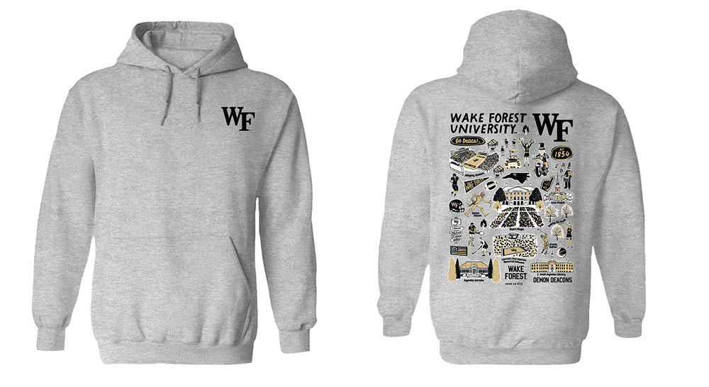 Wake Forest Demon Deacons WF Hand Sketched Vive La Fete Impressions Artwork Gray Cotton Fleece Long Sleeve Hoodie - Vive La Fête - Online Apparel Store