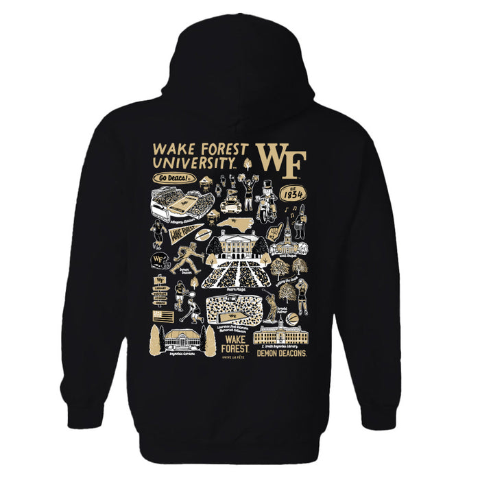 Wake Forest Demon Deacons WF Hand Sketched Vive La Fete Impressions Artwork Black Cotton Fleece Long Sleeve Hoodie - Vive La Fête - Online Apparel Store