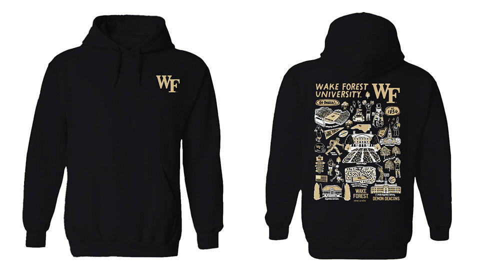 Wake Forest Demon Deacons WF Hand Sketched Vive La Fete Impressions Artwork Black Cotton Fleece Long Sleeve Hoodie - Vive La Fête - Online Apparel Store