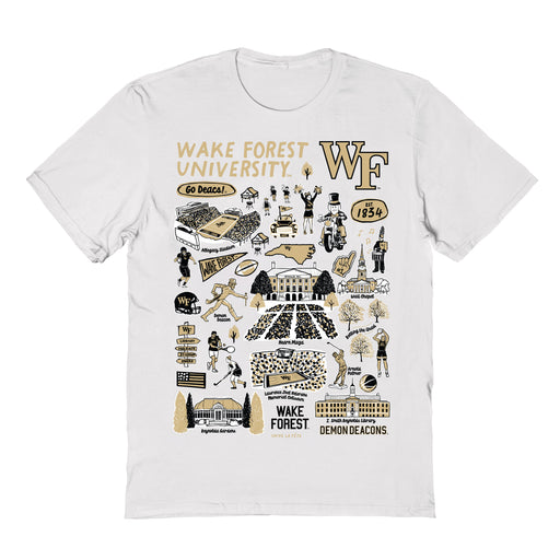 WF Demon Deacons Hand Sketched Vive La Fete Impressions White Cotton Tshirt for Women