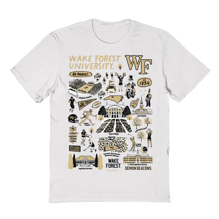 WF Demon Deacons Hand Sketched Vive La Fete Impressions White Cotton Tshirt for Women